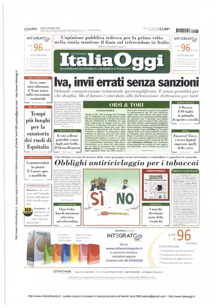 Italia oggi : quotidiano di economia finanza e politica